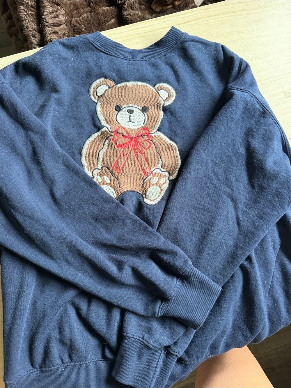Navy Sweatshirt with Appliqué Teddy Bear